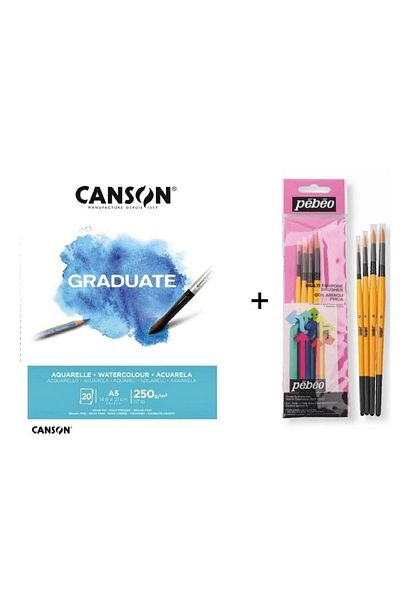 Pebeo Set de pensule pentru acuarelă: 2 - 4 bucăți și caiet Canson Graduate A5 250gr