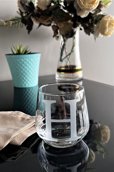 DECOSTYLE H Letter Laser Cut Non-Removable Glass Cup-Candle Holder-Pen Holder-Suitable for Use as a Mini Vase 1 Pc