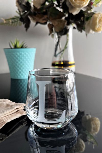 DECOSTYLE L Letter Laser Cut Non-Removable Glass Cup-Candle Holder-Pen Holder-Suitable for Use as a Mini Vase 1 Pc