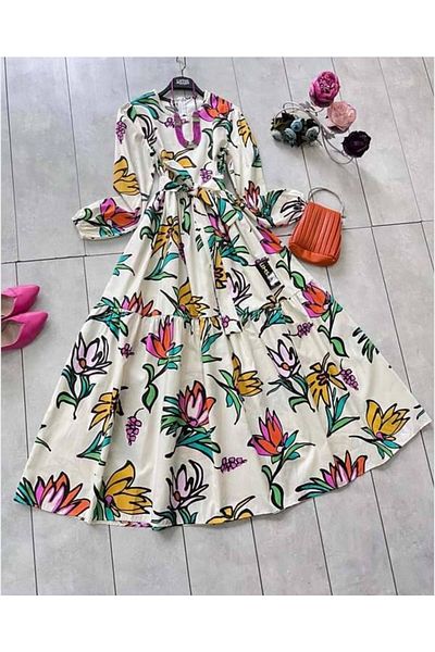 UMS CONCEPT Flower Patterned Hawk Mevlana Dress - 2236
