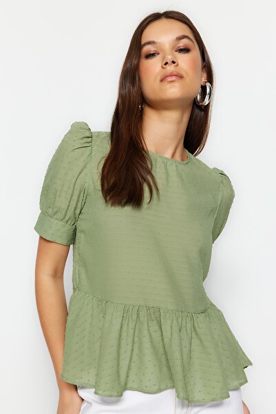 Trendyol Collection Bluză țesută transparentă cu mânecă cu balon de mentă TWOSS20BZ1684