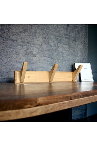 Tek-İş Triple 3-piece Solid Wood Coat Rack Wall Hanger