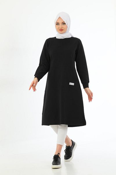 Elif Okur Regenerated Hijab Pocket Long Tunic 110cm Black 4100