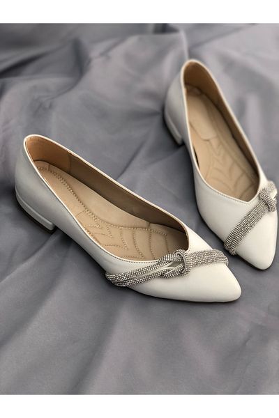 Hg Ayakkabı Magnus White Stone Ballerinas