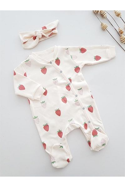 limebabies Strawberry Patterned 2-Piece Baby Cotton Rompers Set
