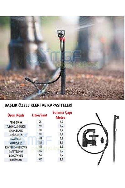 MGF PLAST Agro Drip 25lt Pembe 4mt Çap Kazıklı Mini Sprink Yağmurlama Fiskiye...