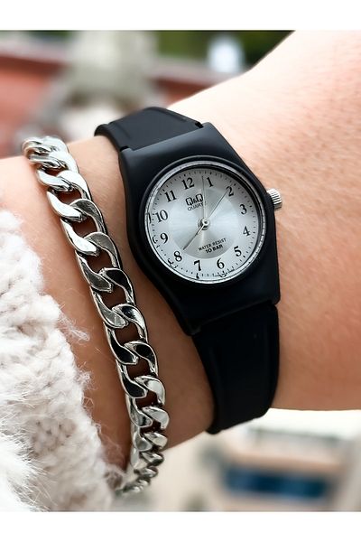Q&Q Brand Black Silicone Band Small Case Numeral Wristwatch + Bracelet