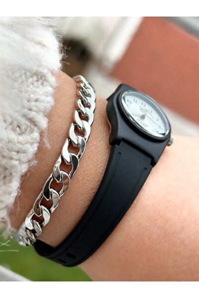 Q&Q Brand Black Silicone Band Small Case Numeral Wristwatch + Bracelet