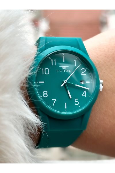 FERRO Brand Waterproof Green Silicone Band Calendar Number Men's/Women's Wristwatch+bracelet
