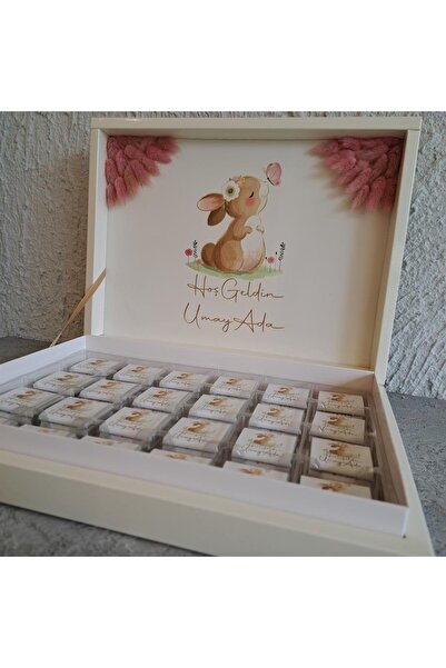 miradizayn Tavşan Desenli Çiçek Süslemeli Bebek Çikolatası