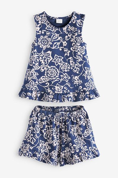 Next Baby 100% Cotton Navy Frill Top and Bottom Set with Shorts