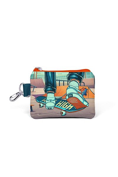 Coral High Kids Civit Neon Orange Skateboard Patterned Coin Purse 21823