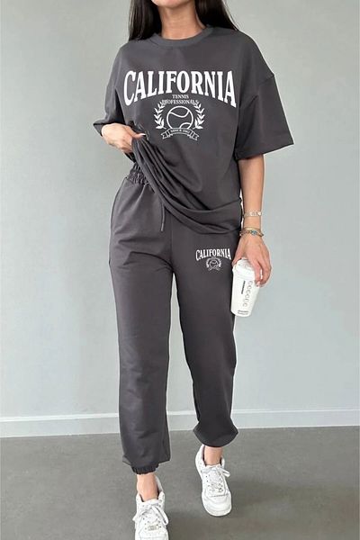 Keywest Plus Size Summer California Tennis Printed Oversize Bottom Top Unisex Tracksuit Set