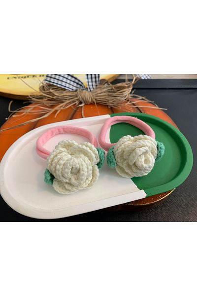 MY LEMON DESİGN مشبك محبوك مطاطي وردة بيضاء 2 قطعة