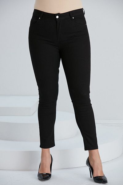 RMG Plus Size Black Cotton Summer Trousers 1547