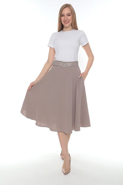 SORALLİNE Women's Etamine Pattern Flared Skirt Spring Dress 70 Cm Long 780 Stones