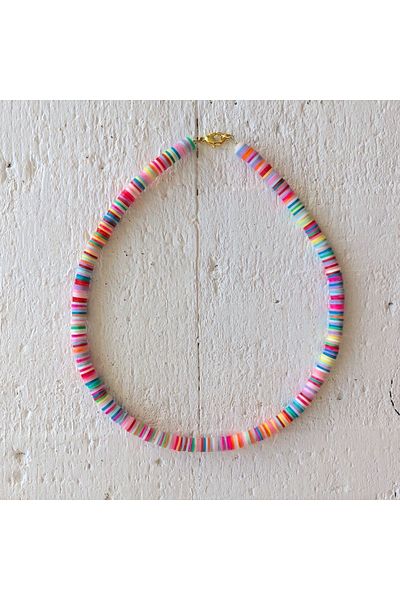 Stoneday Gold Detailed Design Colorful Fimo Bead Necklace