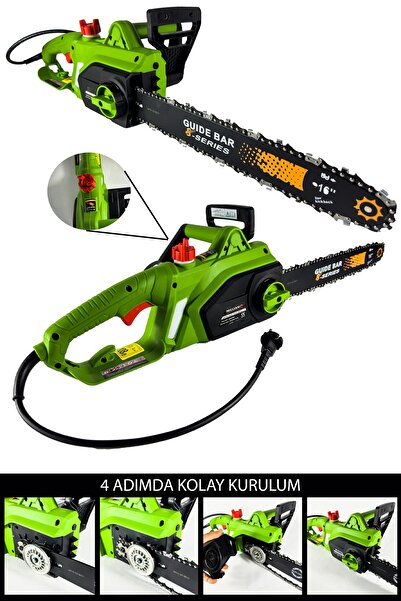 BULL HEAD Profesyonel 4200 W Elektrikli Hızar Ağaç Odun Kesme Budama Bıçkı Testeresi Zincirli 40 Cm Pala Green