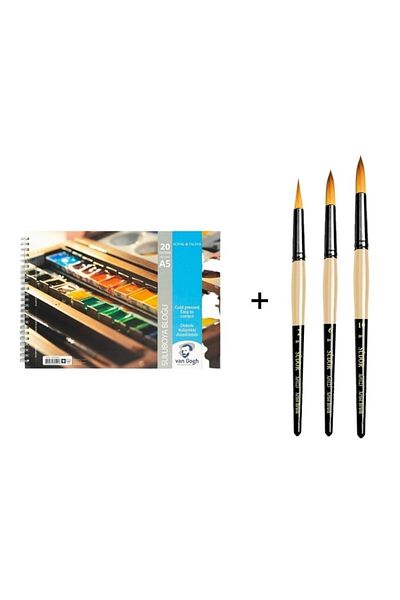 Talens Van Gogh Water Color Notebook A5 300grAnd Südor 123 Watercolor Brush Set No: 2-6-10