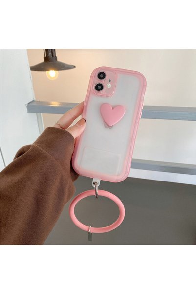 pengraph design for idea iPhone 11 Premium Silicone Ring Heart Patterned Case - Pink