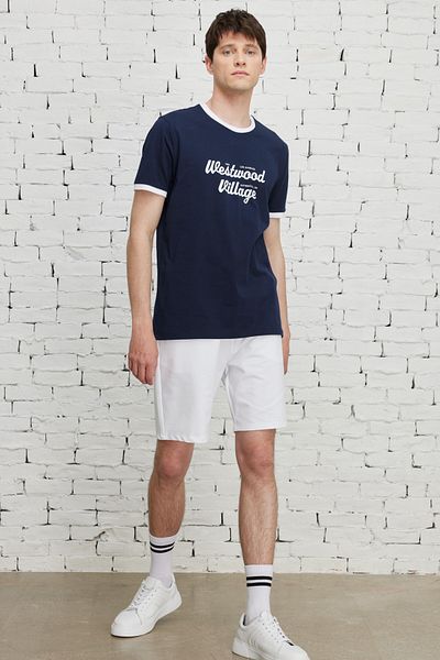 AC&Co / Altınyıldız Classics Pánské tričko Slim Fit s úzkým střihem a výstřihem ze 100% bavlny s potiskem na přední straně