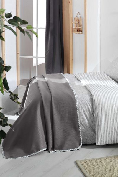 Sarev Eva Riva Gray Double Duvet Cover Set with 100% Cotton Duvet Cover