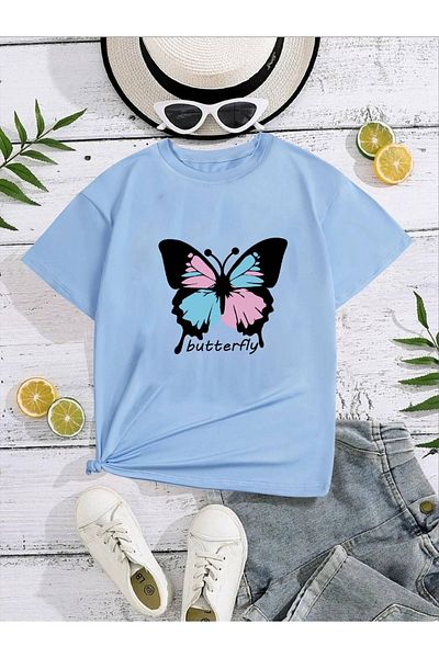LePold Crew Neck New Butterfly Printed Girl's T-Shirt