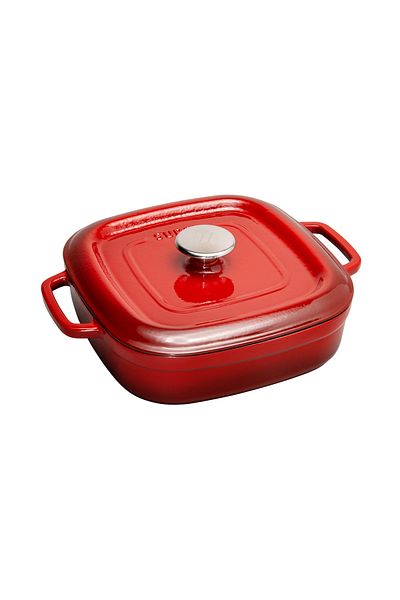 Sürel Red Square Aroma Shallow Cast Pot with Lid - 26X26