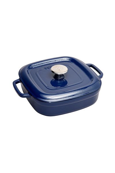 Sürel Blue Square Aroma Shallow Cast Pot with Lid - 26X26