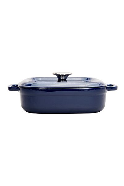 Sürel Blue Square Aroma Shallow Cast Pot with Lid - 26X26