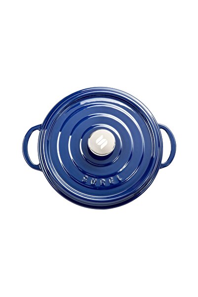 Sürel Aroma Lid Blue Round Shallow Cast Pot 28 Cm