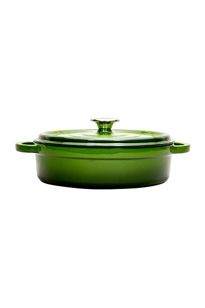 Sürel Aroma Lid Green Round Shallow Cast Pot 28 Cm