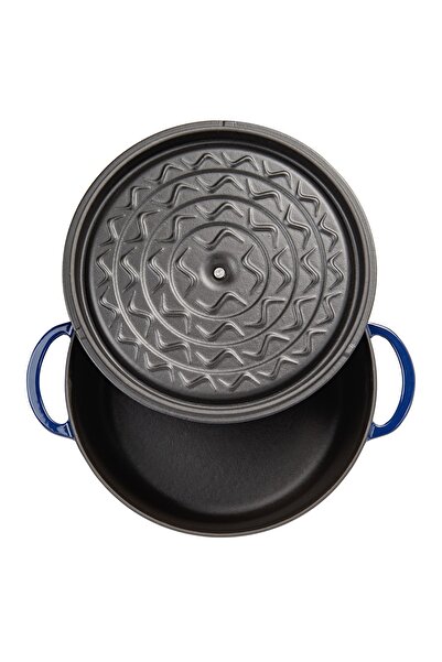Sürel Aroma Lid Blue Round Shallow Cast Pot 28 Cm