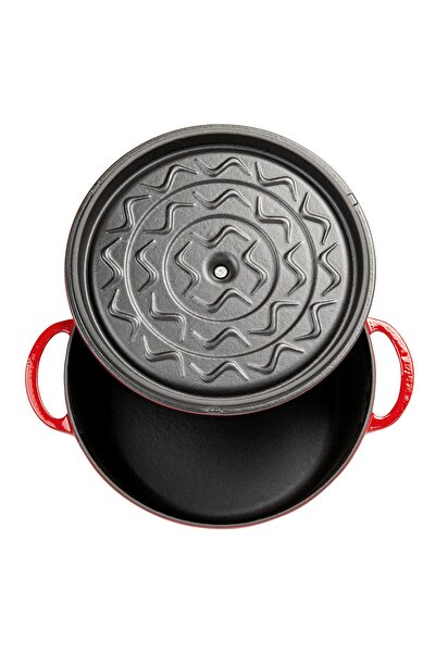 Sürel Aroma Kapak Kırmızı Yuvarlak Derin Döküm Tencere 24 Cm