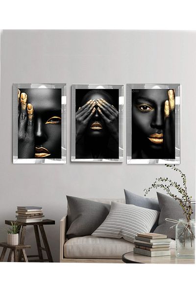 YOKTAYOK Set de 3 picturi cu ochi de femeie africană într-un cadru din plexiglas