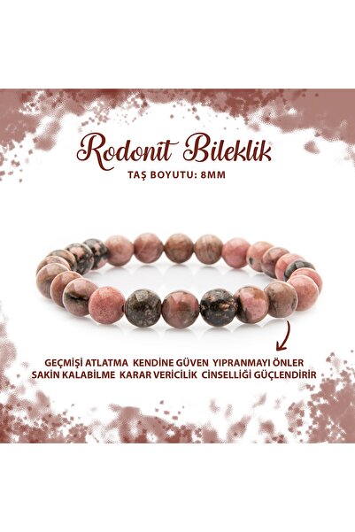 Deniz Doğal Taş سوار من الأحجار الكريمة الطبيعية مقاس 8 مم من الرودونيت المعتمد