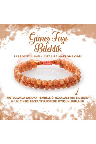 Deniz Doğal Taş Sertifikalı Güneş Taşı 4mm Çift Sıra Doğal Taş Bileklik