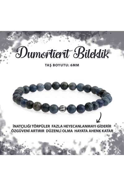 Deniz Doğal Taş Sertifikalı Dumortierit 6mm Doğal Taş Bileklik