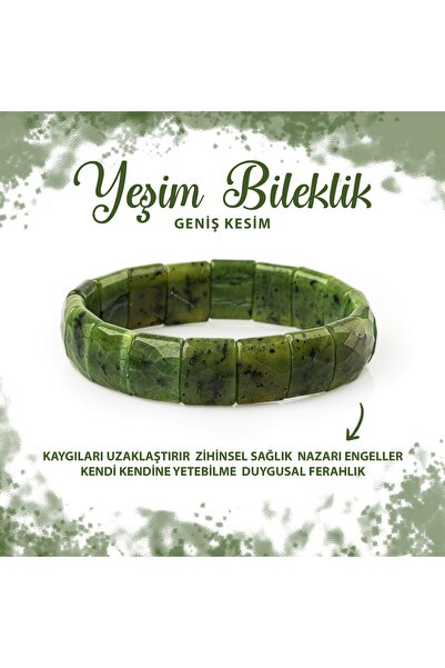 Deniz Doğal Taş Sertifikalı Yeşim Doğal Taş Balık Sırtı Geniş Kesim Bileklik