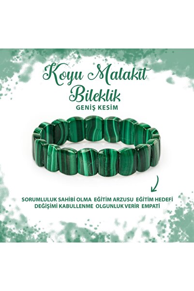 Deniz Doğal Taş Sertifikalı Malakit Doğal Taş Geniş Kesim Bileklik