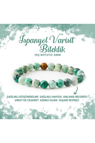 Deniz Doğal Taş Sertifikalı Ispanyol Varisit 8mm Doğal Taş Bileklik