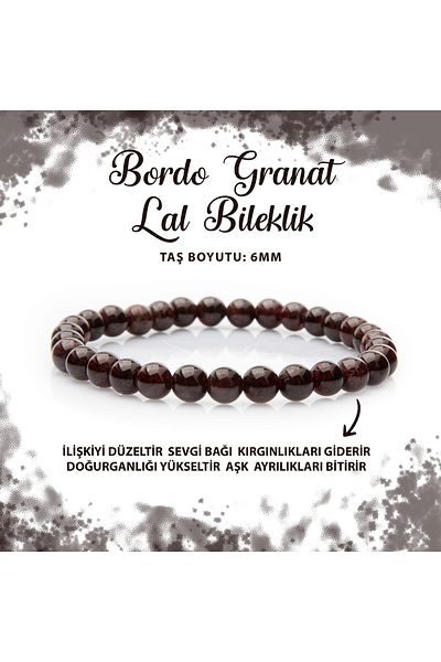 Deniz Doğal Taş Certified Burgundy Garnet Lal 6mm Natural Stone Bracelet