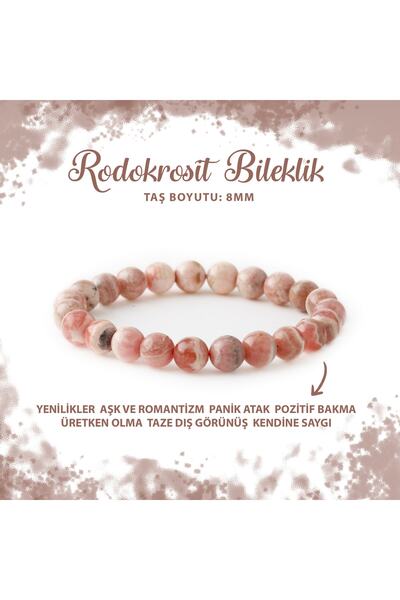 Deniz Doğal Taş Sertifikalı Rodokrosit 8mm Doğal Taş Bileklik