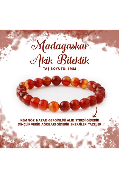 Deniz Doğal Taş عقيق مدغشقر 8 ملم - سوار من الحجر الطبيعي المعتمد