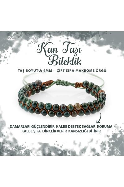 Deniz Doğal Taş Sertifikalı Kan Taşı 4mm Çift Sıra Doğal Taş Bileklik