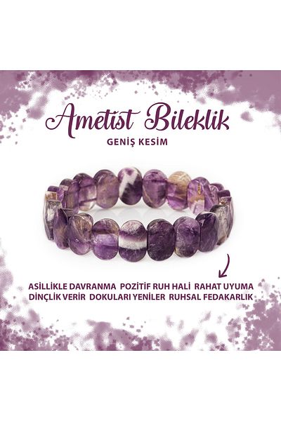 Deniz Doğal Taş Certified Amethyst Natural Stone Wide Cut Bracelet