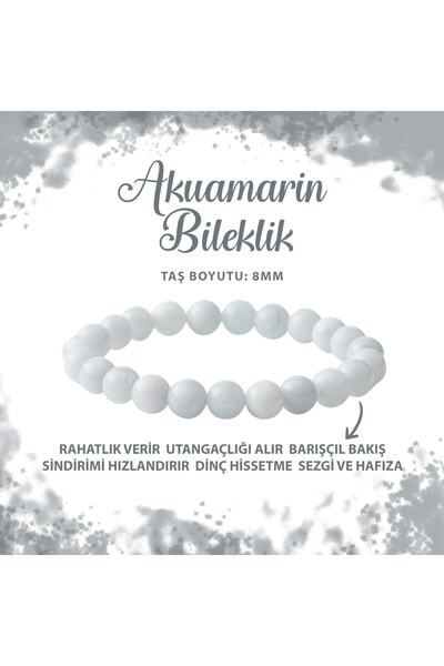 Deniz Doğal Taş Sertifikalı Akuamarin 8mm Doğal Taş Bileklik