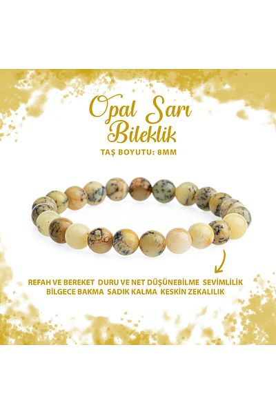 Deniz Doğal Taş Certified Opal Yellow 8mm Natural Stone Bracelet