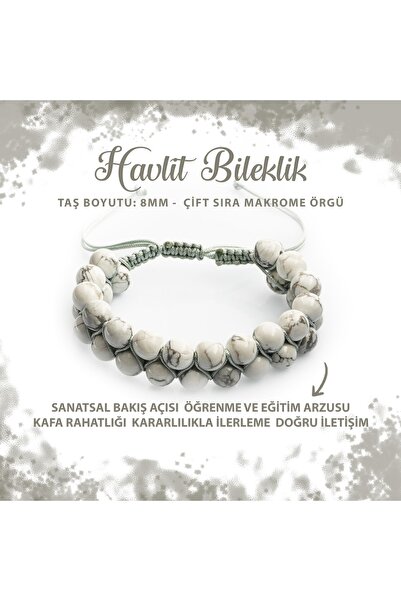 Deniz Doğal Taş Sertifikalı Havlit 8mm Çift Sıra Makrome Doğal Taş Bileklik