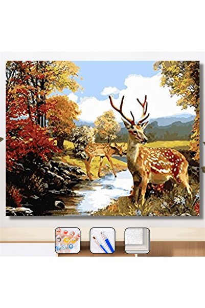 kendinyaphobi Sayılarla Boyama Seti Çerçeveli Kasnaklı Ceylanlar 40x50 Cm